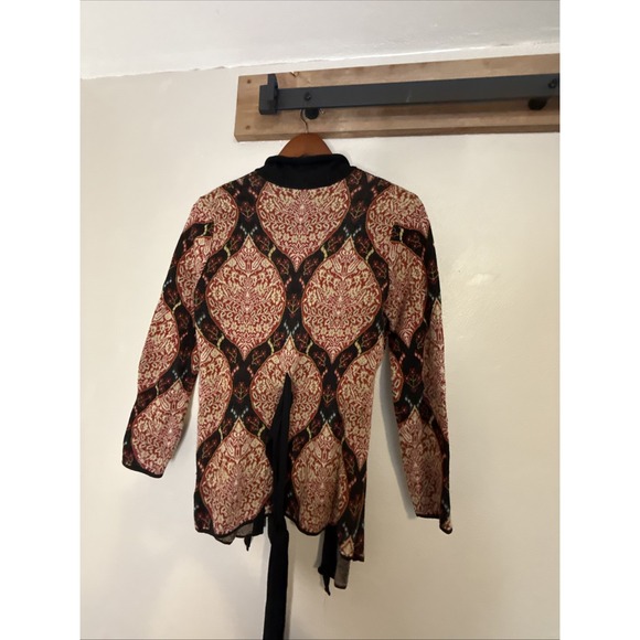 Peruvian Connection Ottoman Smoking Jacket Knit Cardigan Tie Waist Red Sz Small - Picture 5 of 7